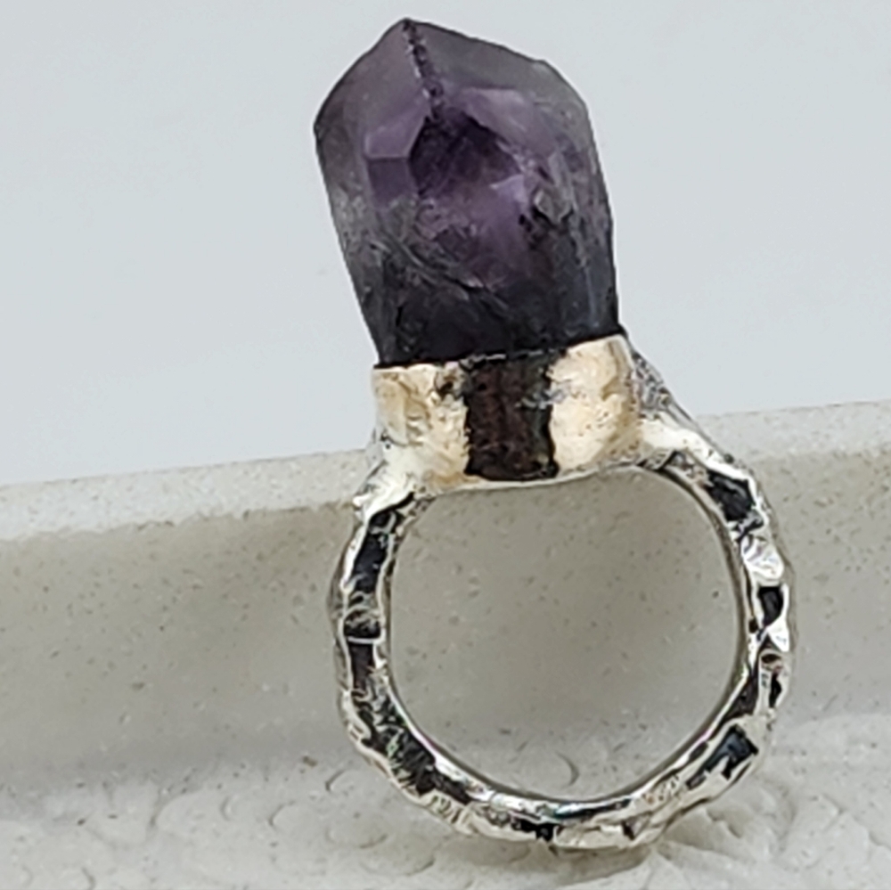 AMETHYST RING POP HANDMADE IN RECYCLED STERLING SILVER GRAPE FLAVOR SZ 7